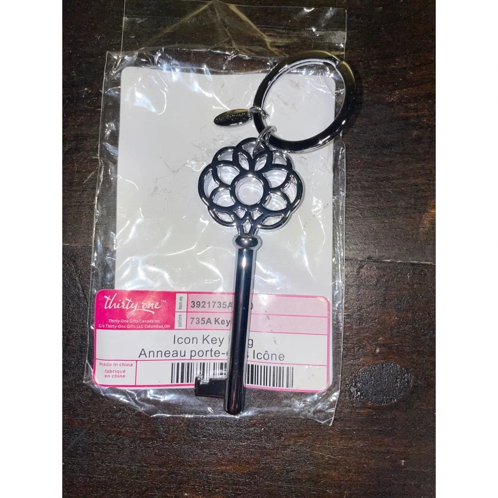 Thirty-One Icon Key Ring Silver Metal Charm Bag Purse Open The Door‎ To Success